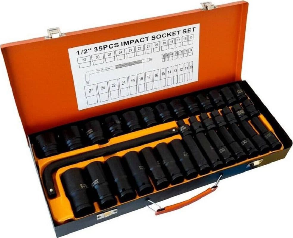 SET 35 BUSSOLE BOCCOLE 1/2" ESAGONALI A IMPATTO PISTOLA AVVITATORE DA 8 A 32MM