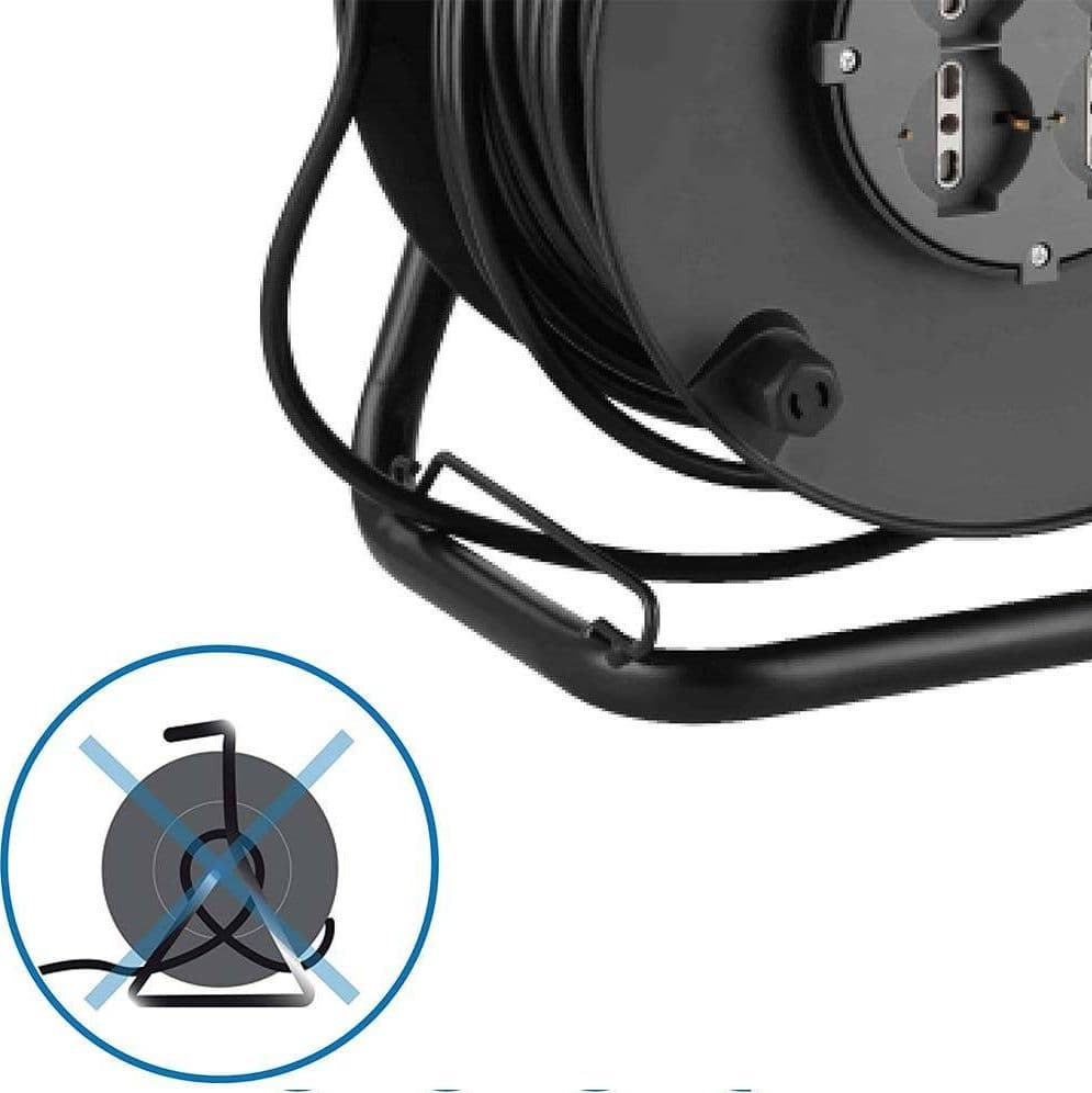 PROLUNGA ELETTRICA CAVO 50 MT AVVOLGICAVO E 4 PRESE SCHUKO POLIVALENTI SPINA 16A - 3
