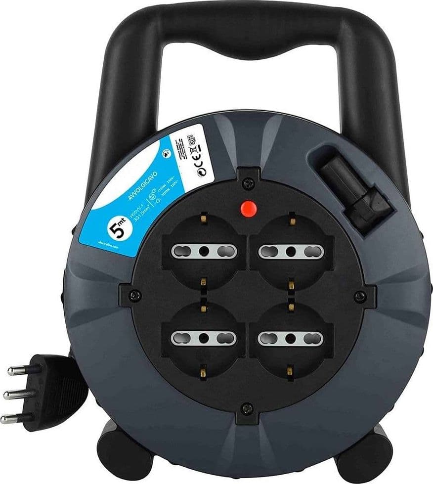 PROLUNGA ELETTRICA CAVO 5 MT AVVOLGICAVO ​4 PRESE SCHUKO POLIVALENTI SPINA 16A - 2
