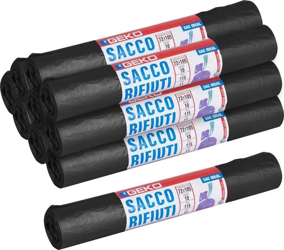 ROTOLI SACCHETTI BUSTE PER SPAZZATURA 115LT 72X105CM CHIUSURA CON LACCETTO NERO - 4