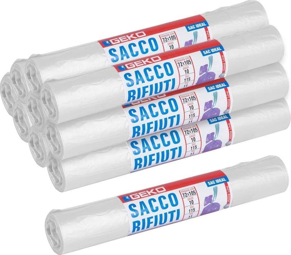 ROTOLI SACCHETTI BUSTE PER SPAZZATURA 115LT 72X105 CHIUSURA CON LACCETTO BIANCO - 4