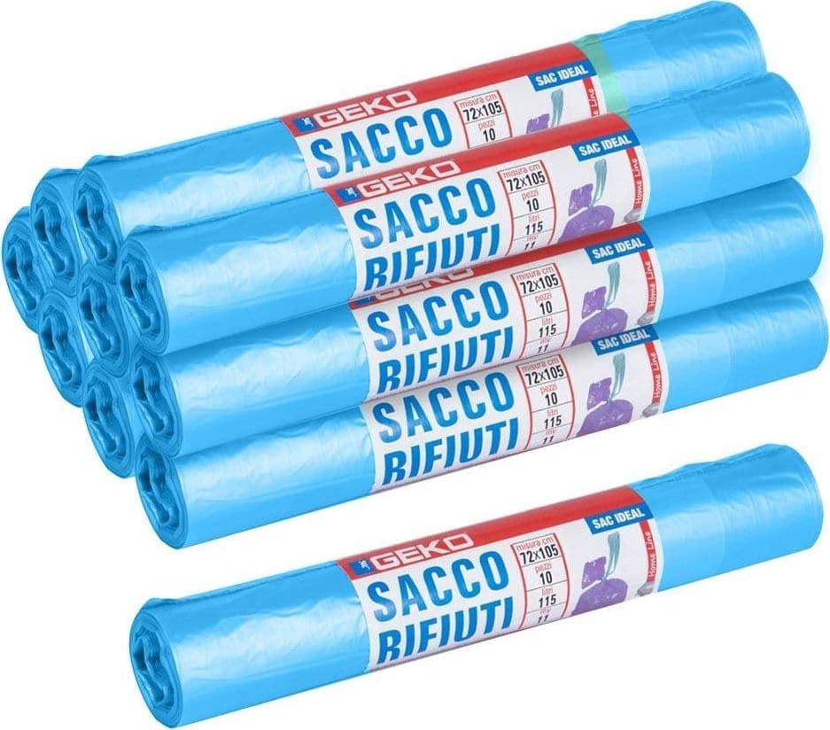 ROTOLI SACCHETTI BUSTE PER SPAZZATURA 115LT 72X105CM CHIUSURA CON LACCETTO BLU - 4