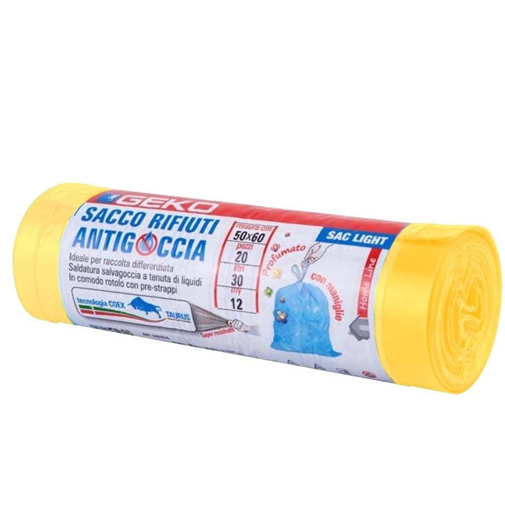 5 ROTOLI SACCHETTI BUSTE SPAZZATURA PROFUMATI 45LT 50X60 CON MANICI GIALLO 100PZ - 4