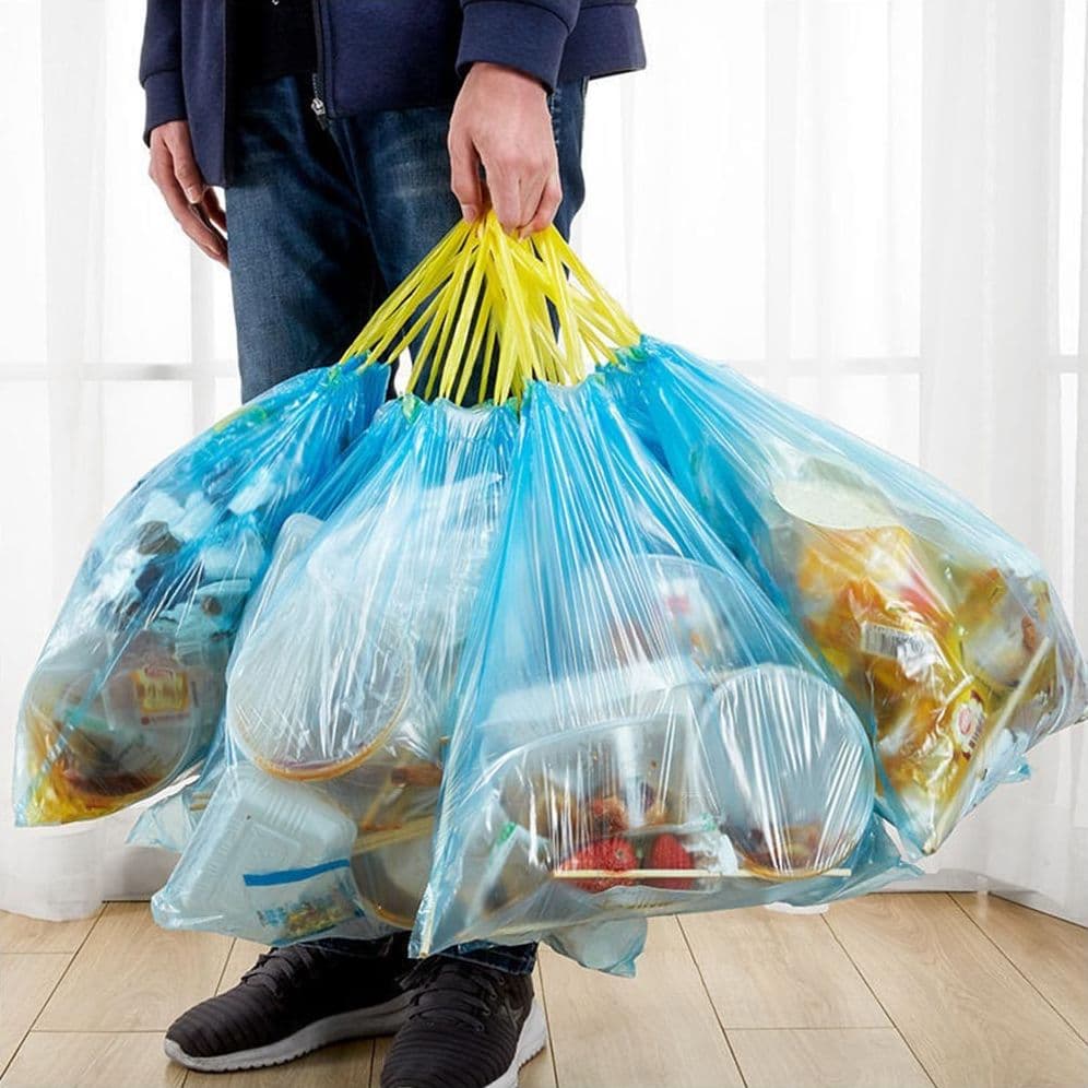 5 ROTOLI SACCHETTI BUSTE SPAZZATURA PROFUMATI 30LT 50X60CM CON MANICI BLU 100PZ - 4