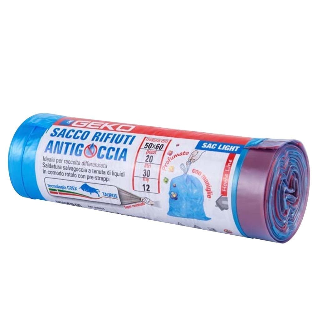 5 ROTOLI SACCHETTI BUSTE SPAZZATURA PROFUMATI 30LT 50X60CM CON MANICI BLU 100PZ - 5