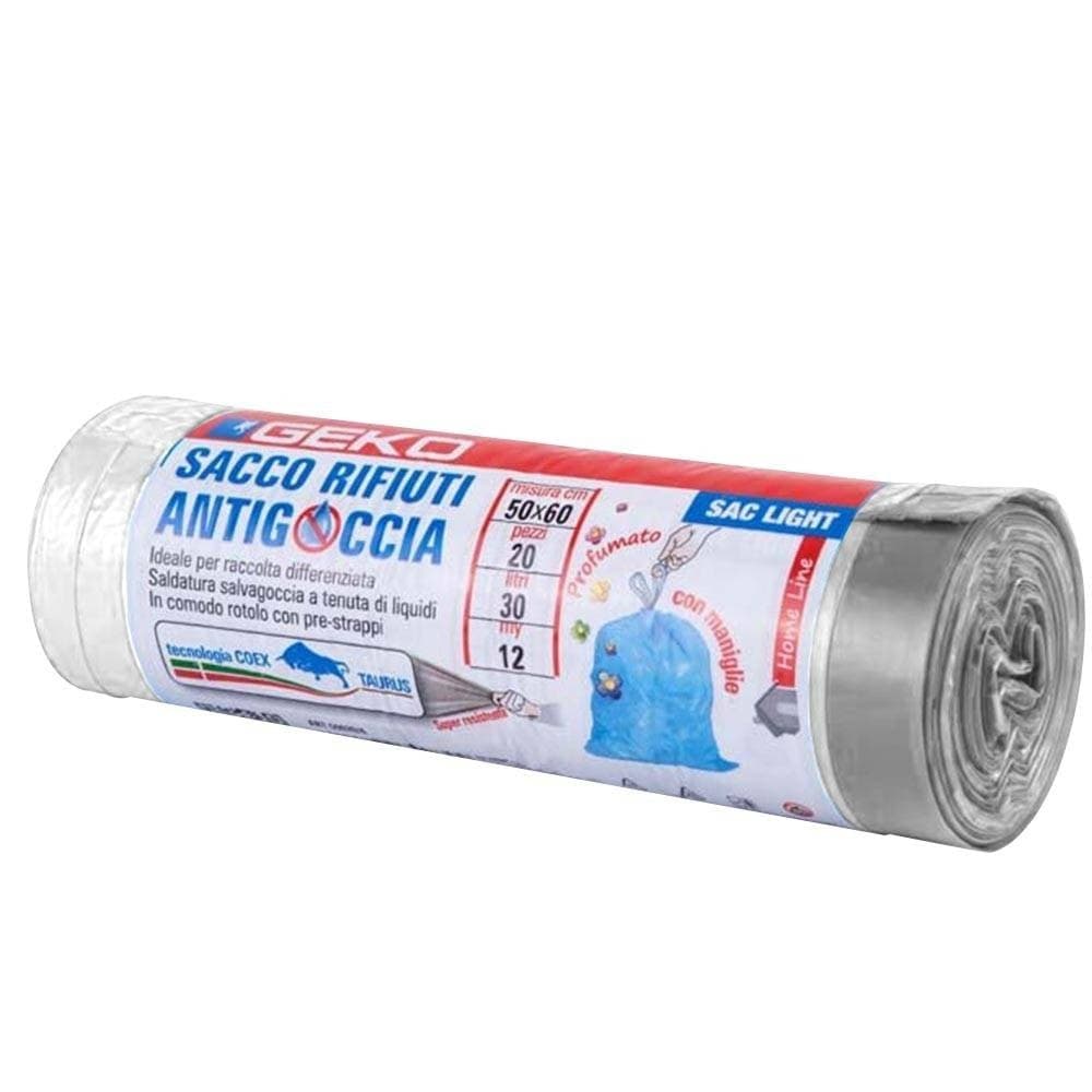 5 ROTOLI SACCHETTI BUSTE SPAZZATURA PROFUMATI 30LT 50X60 CON MANICI BIANCO 100PZ - 5