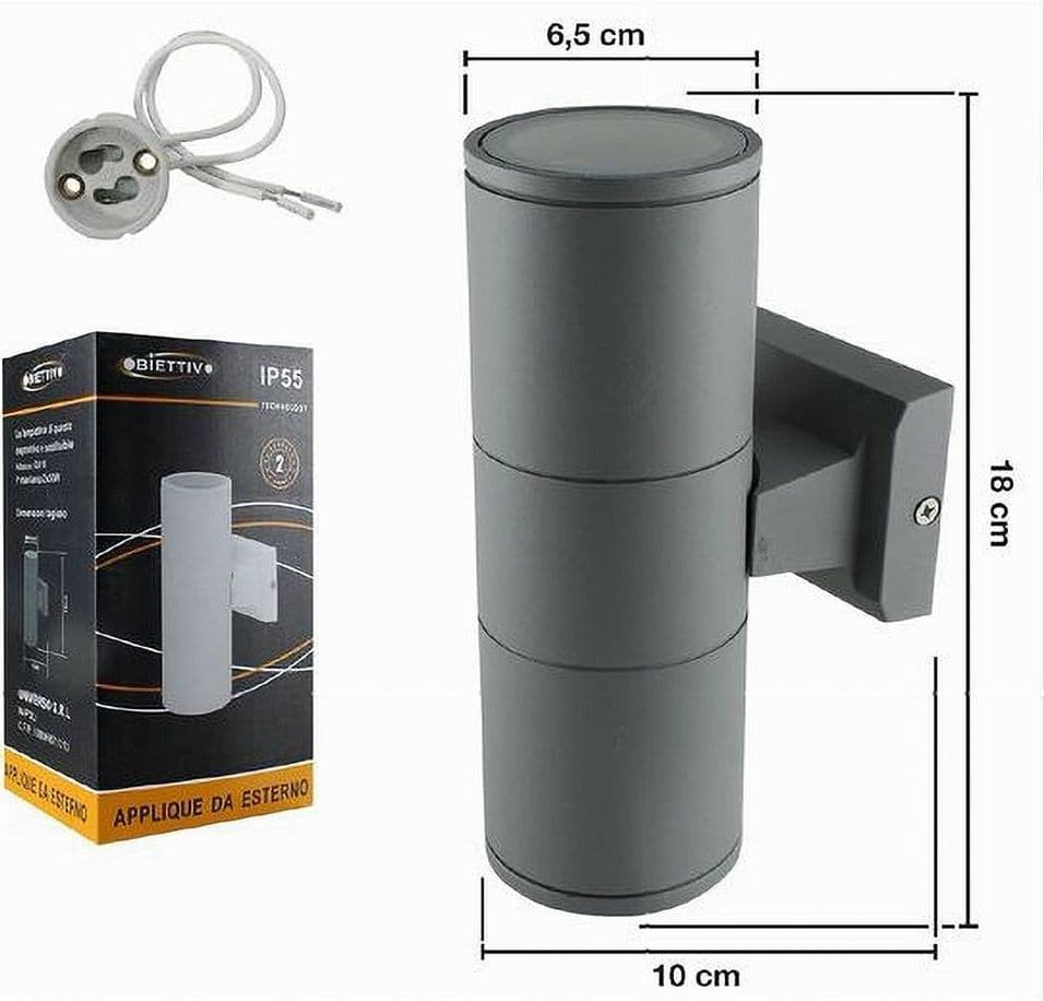 APPLIQUE DOPPIA EMISSIONE A PARETE GIARDINO ESTERNO IP55 PORTALAMPADA GU10 ES01 - 6