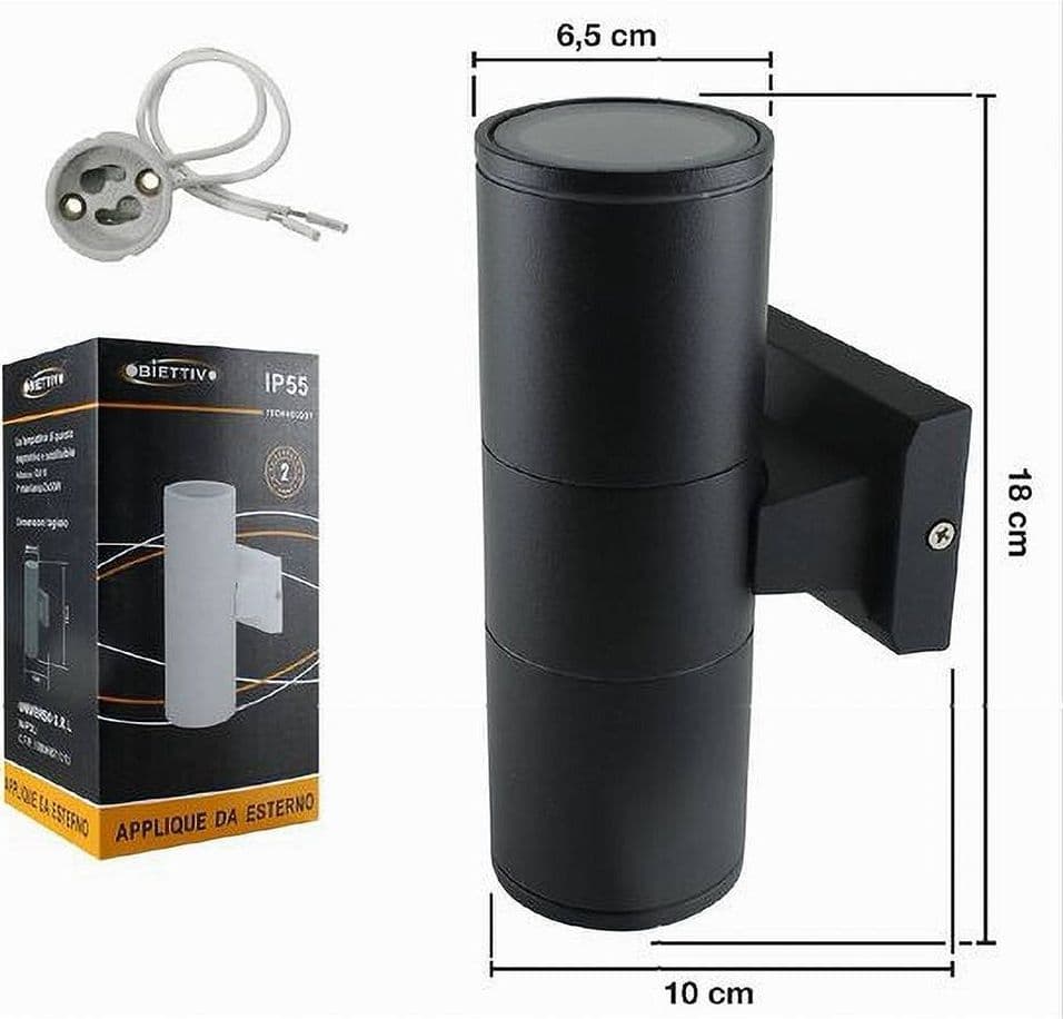 APPLIQUE DOPPIA EMISSIONE A PARETE GIARDINO ESTERNO IP55 PORTALAMPADA GU10 ES01 - 7