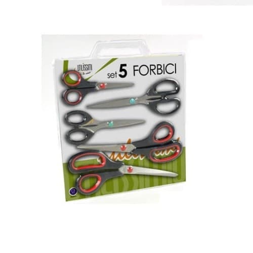 KIT 5 FORBICI CON LAMA IN ACCIAIO PER UFFICIO CUCINA LAVORO UTENSILE TAGLIA - 2