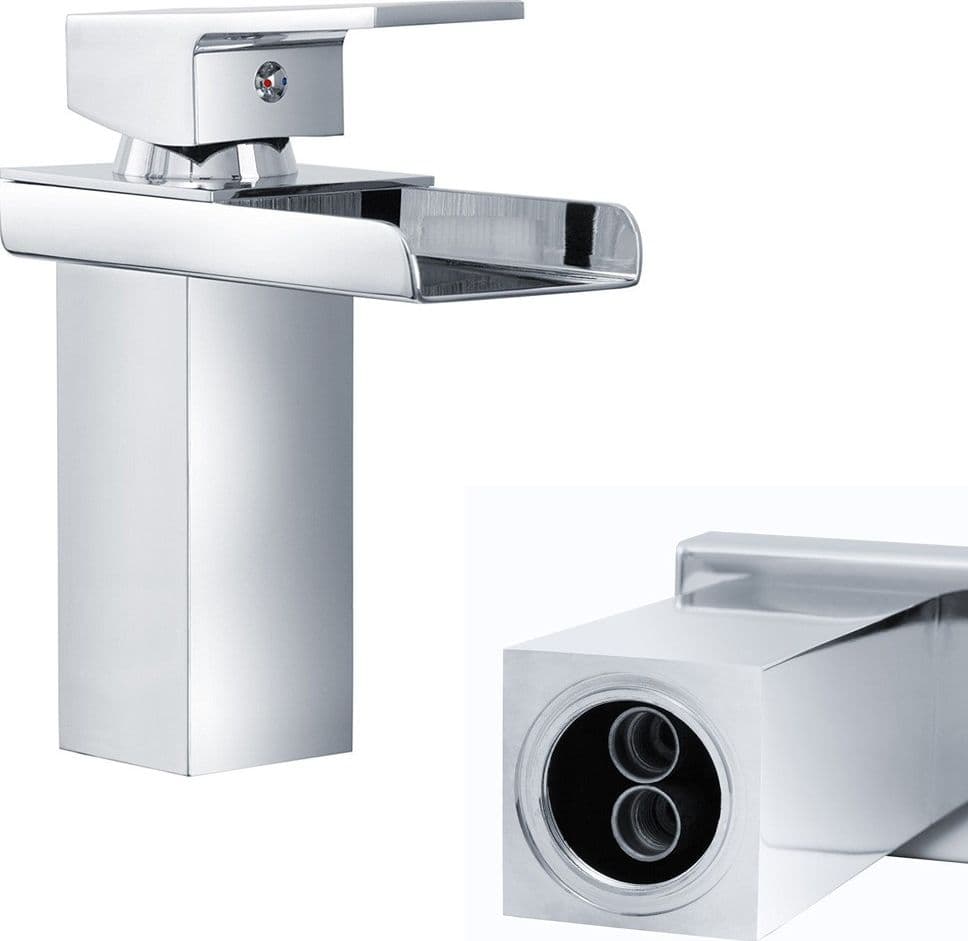 RUBINETTO BAGNO DESIGN MODERNO A CASCATA MISCELATORE MONOCOMANDO OTTONE CROMATO - 4