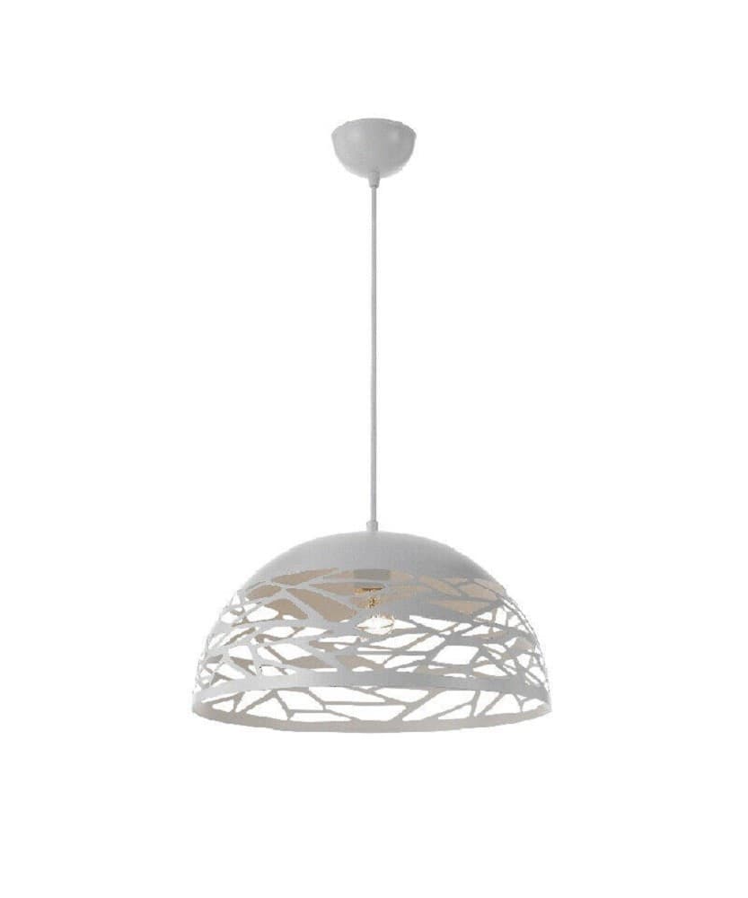 LAMPADARIO DESIGN CONTEMPORANEO PARALUME METALLO TRAFORATO SOSPENSIONE E27 A37 BIANCO - 2