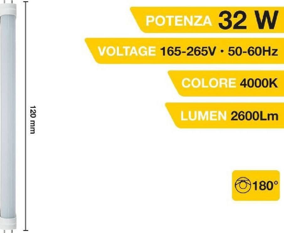 TUBO NEON LED ATTACCO T8 120CM OPACO 32WATT 2600LM LUCE NATURALE 4000K T8-120ONN - 2