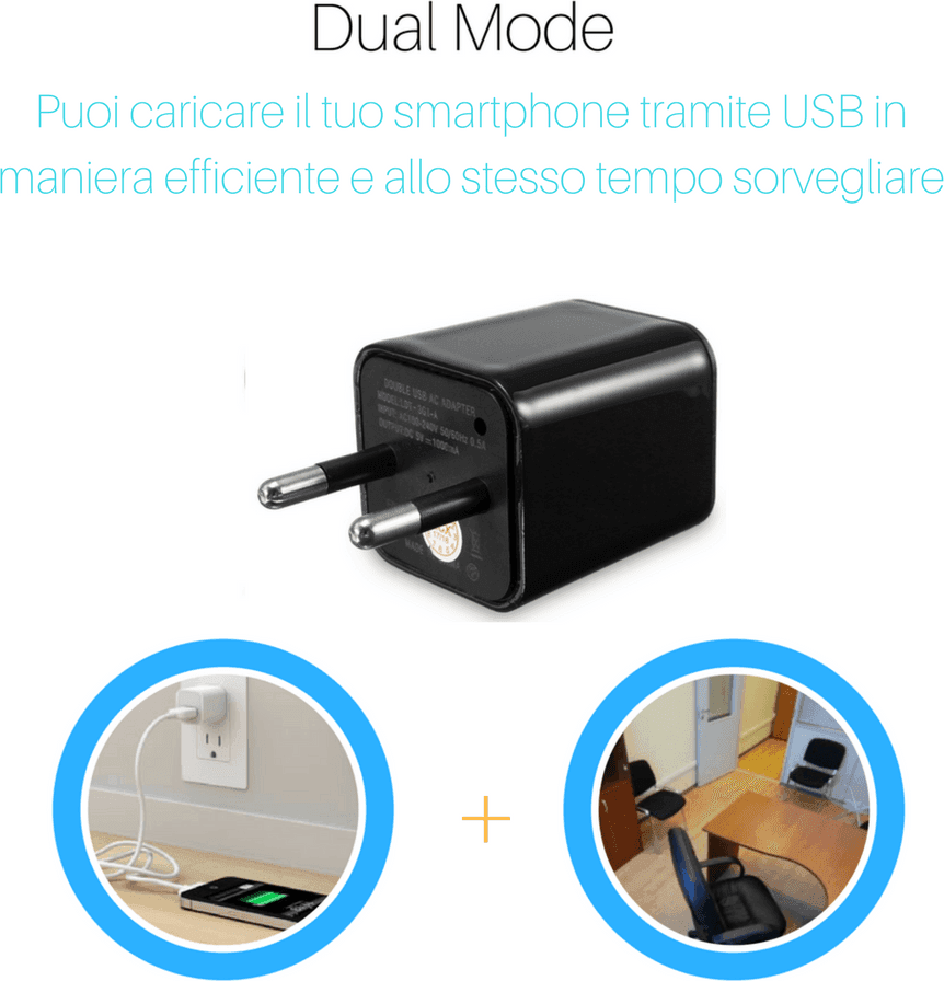 TELECAMERA NASCOSTA SPYCAM CARICATORE BATTERIA SMARTPHONE ADATTATORE USB 32GB HD - 5