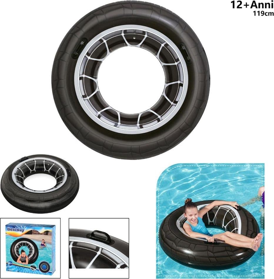 CIAMBELLA SALVAGENTE GONFIABILE CON MANIGLIE FORMA DI RUOTA GRANDE 119 CM GONFIABILI 36102 - 16