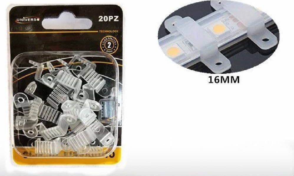 CLIP DI FISSAGGIO DA 16 MM IN SILICONE STRISCE A LED CONFEZIONE DA 20 PZ U-16MM - 2