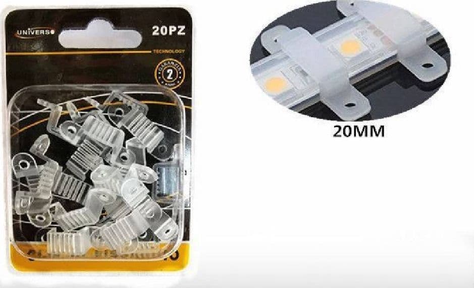 CLIP DI FISSAGGIO DA 20 MM IN SILICONE STRISCE A LED CONFEZIONE DA 20 PZ U-20MM - 2
