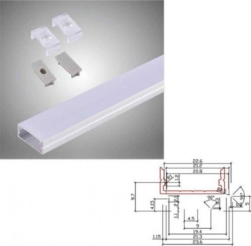 PROFILO IN ALLUMINIO 2 MT SLIM CON COPERTURA OPACA PER STRIP LED STRISCE AL-14 - 2