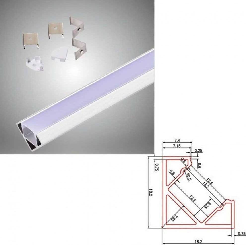 PROFILO IN ALLUMINIO DA 2MT ANGOLARE COPERTURA OPACA PER STRIP LED STRISCE AL-06 - 2