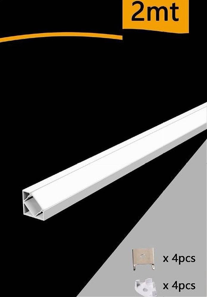 PROFILO IN ALLUMINIO DA 2MT ANGOLARE COPERTURA OPACA PER STRIP LED STRISCE AL-06 - 4