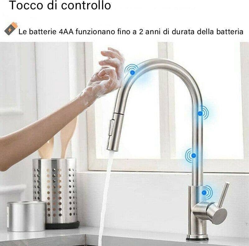 RUBINETTO MONOCOMANDO LAVELLO CUCINA CON SENSORE TOUCH CON DOCCETTA ESTRAIBILE - 6
