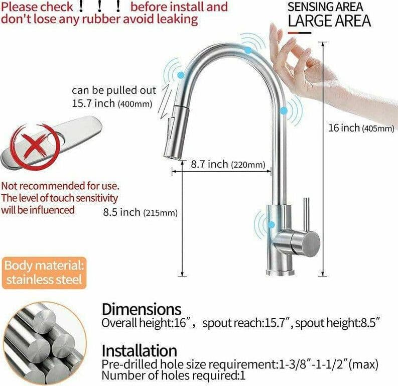 RUBINETTO MONOCOMANDO LAVELLO CUCINA CON SENSORE TOUCH CON DOCCETTA ESTRAIBILE - 8
