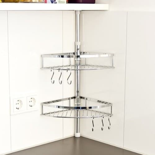 MENSOLE AD ANGOLO ALPINA CUCINA CON BARRA TELESCOPICA + 6 GANCI MENSOLA SCAFFALE - 2