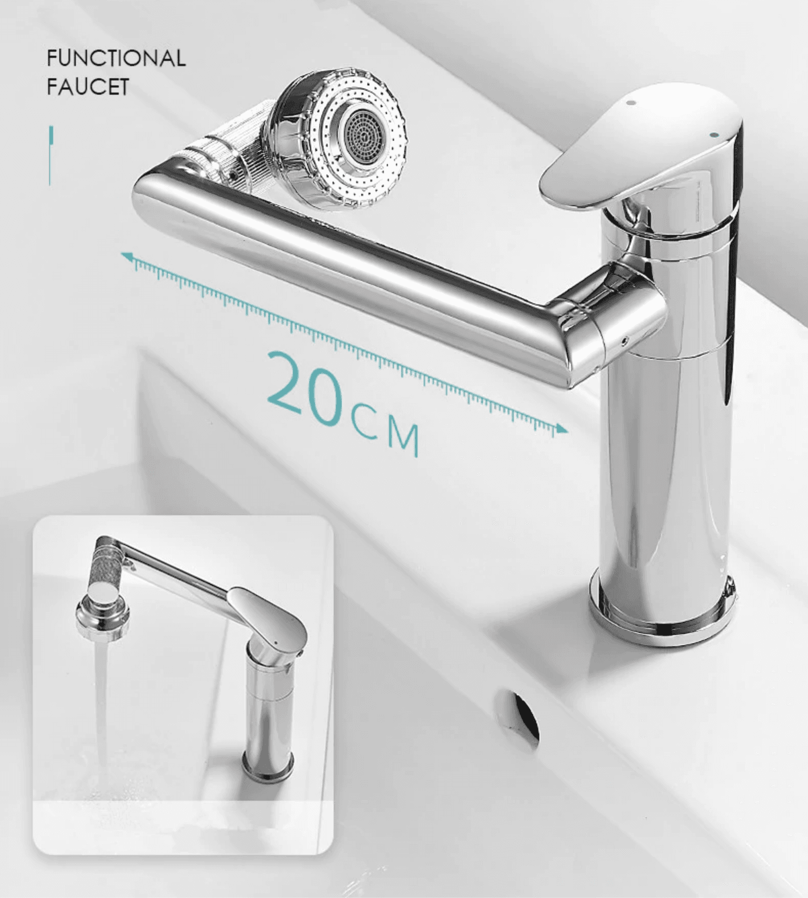 RUBINETTO MISCELATORE PER LAVABO LAVANDINO GIREVOLE 360° CON DOPPIO AREATORE - 4