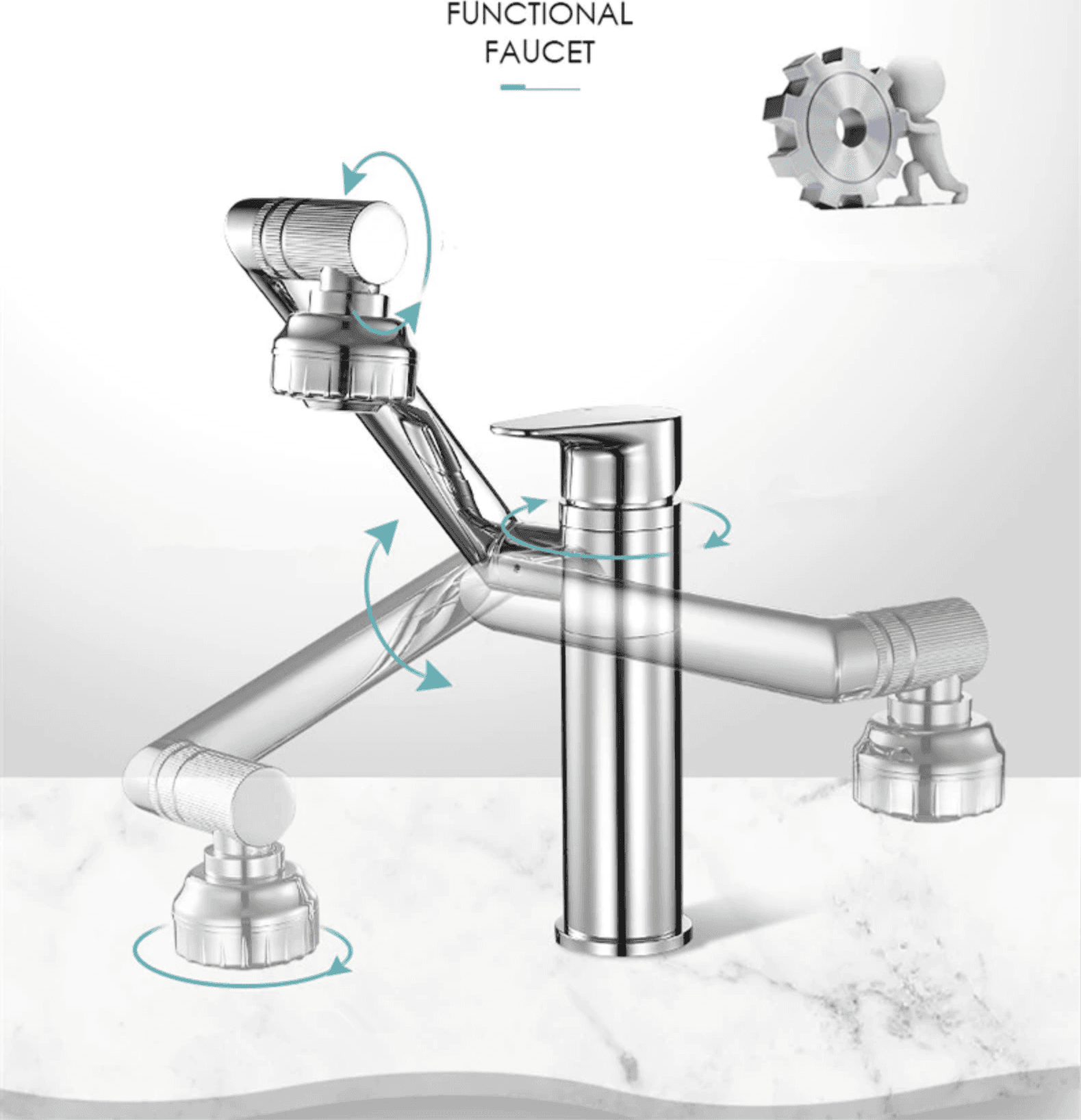 RUBINETTO MISCELATORE PER LAVABO LAVANDINO GIREVOLE 360° CON DOPPIO AREATORE - 9
