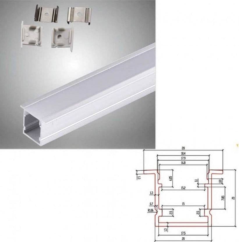 PROFILO IN ALLUMINIO DA 2 MT INCASSO CON COPERTURA OPACA PER STRIP LED AL-16 - 2