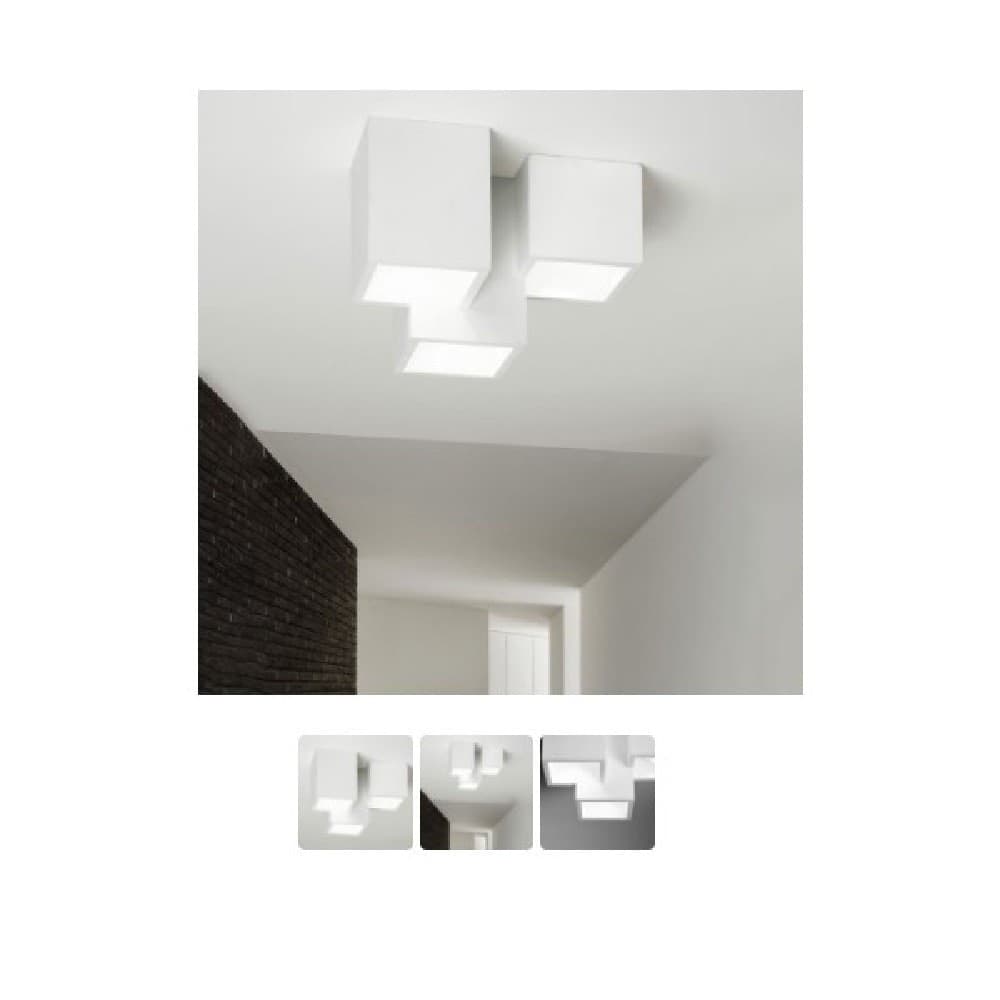 LAMPADARIO PLAFONIERA LAMPADA A SOFFITTO 3 CUBI GESSO PORTALAMPADA GU10 GS-C06-3 - 2