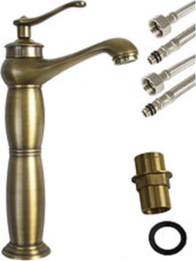 RUBINETTO LAVABO BRONZO A CANNA ALTA MISCELATORE MONOFORO LAVANDINO BAGNO - 2