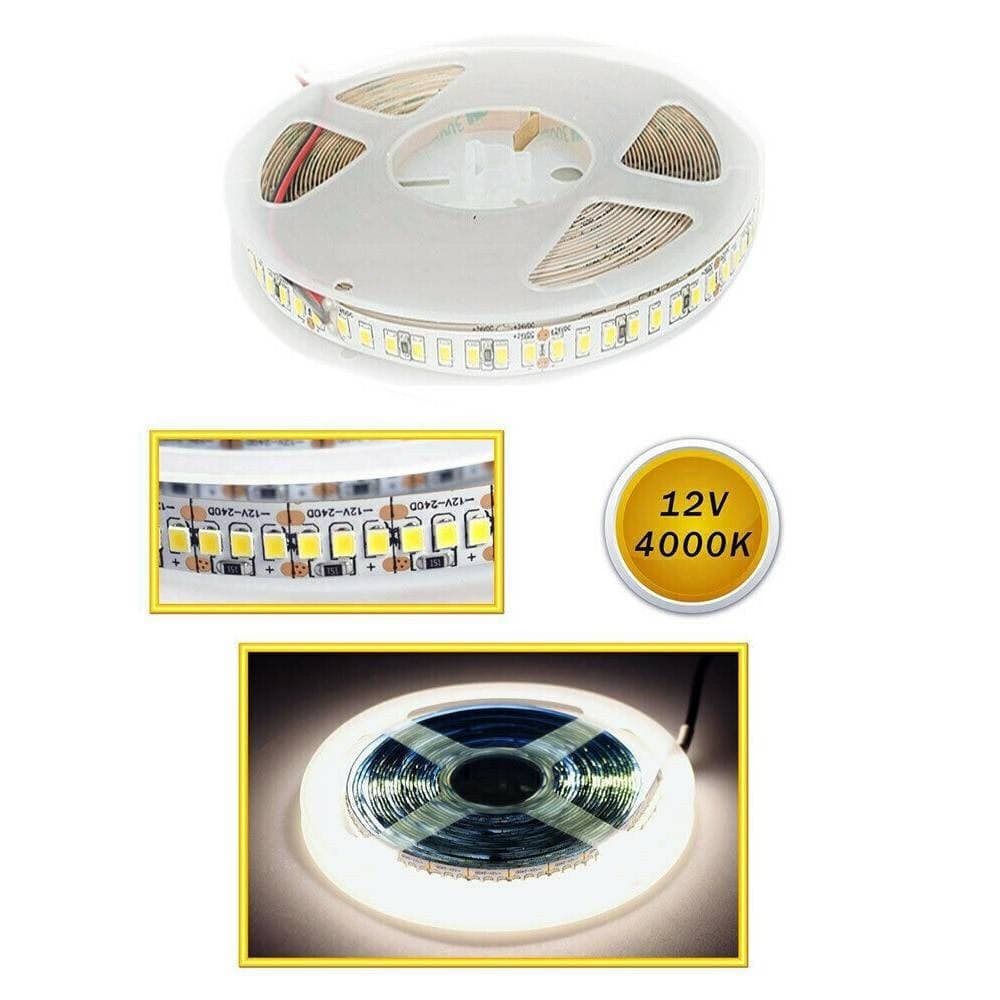 STRISCIA LED SMD 2835 STRIP 5 MT BOBINA LUCE NATURALE CALDA FREDDA 2835 12V - 5