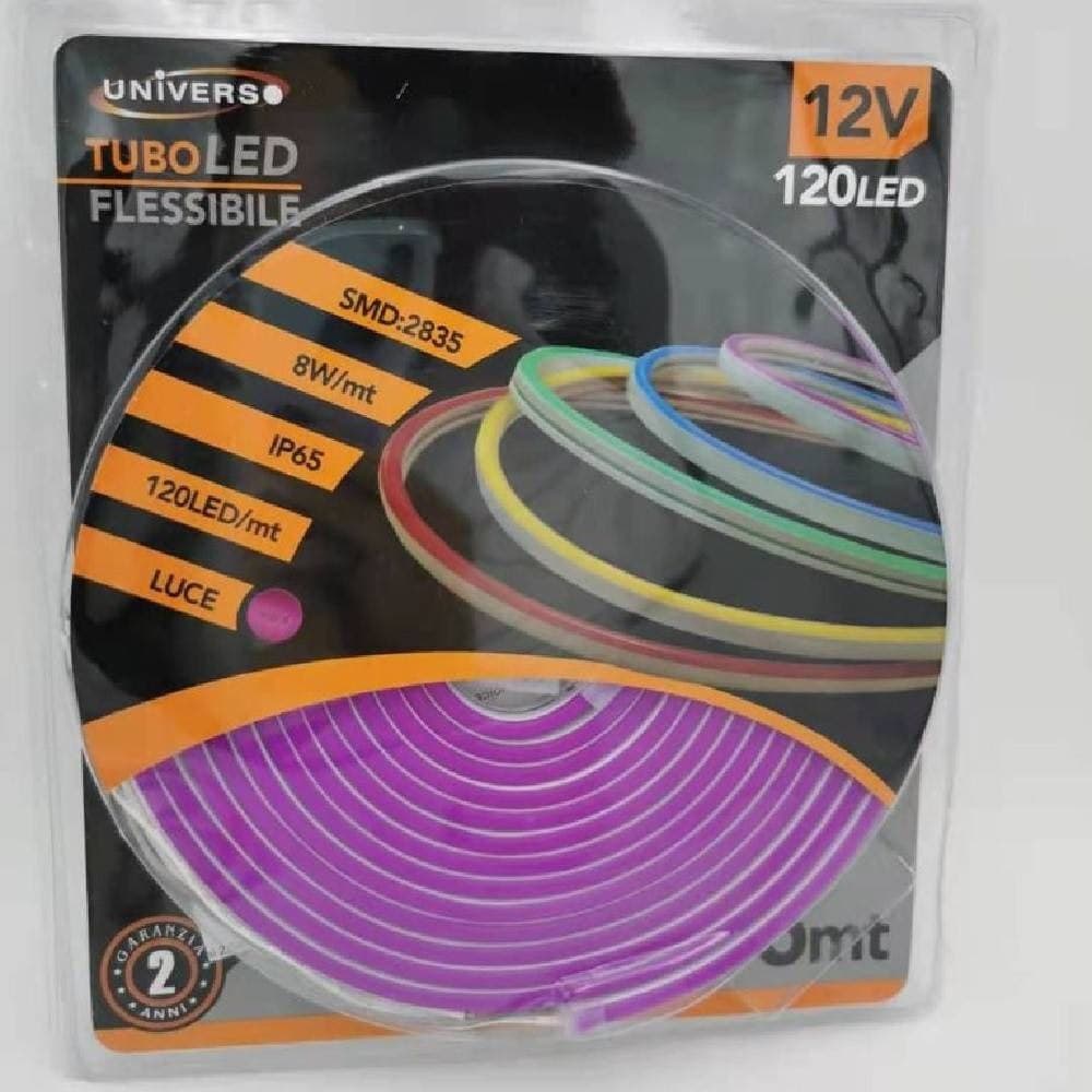STRIP LED NEON FLESSIBILE STRISCIA DECORATIVA 5 MT IP65 VARI TONI DI LUCE U-12V - 14