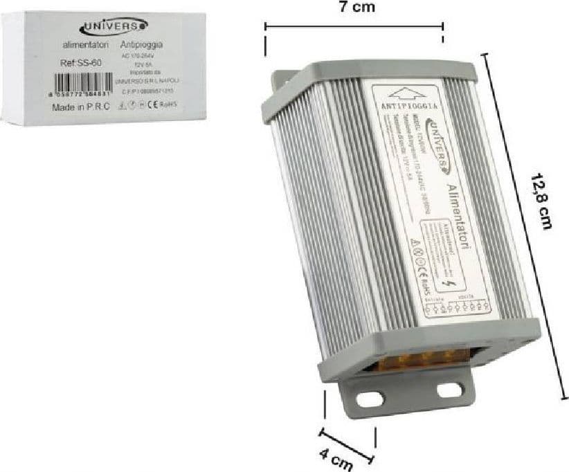 ALIMENTATORE STABILIZZATO 12V 5A 60 W TRASFORMATORE TELECAMERE STRIP LED SS-60 - 2
