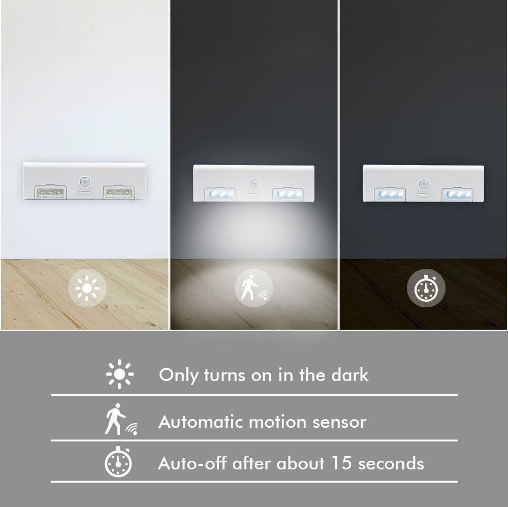 LUCE LED PER ARMADIO CON SENSORE PIR MOVIMENTO A BATTERIE ACCENSIONE AUTOMATICA - 6