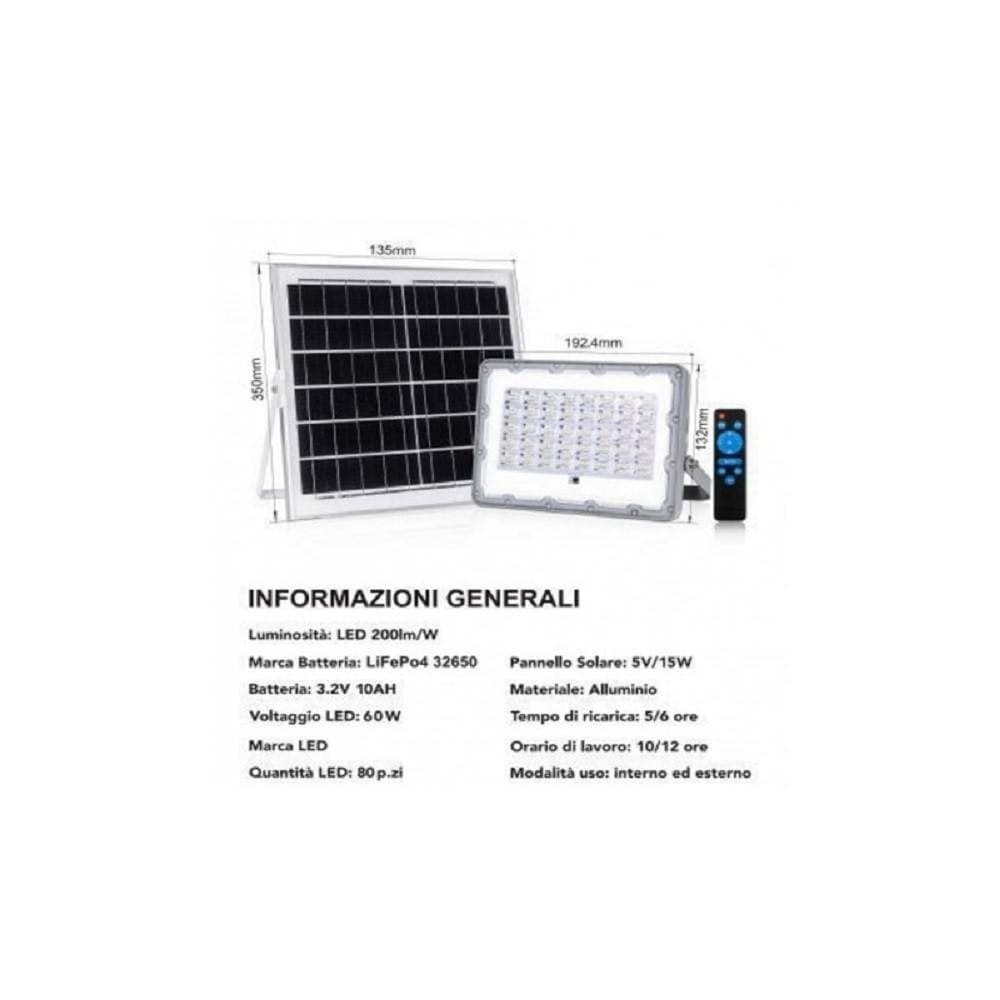 FARO LED SOLARE 60W CREPUSCOLARE PANNELLO ENERGIA SOLARE TELECOMANDO IP65 SL-60W - 2