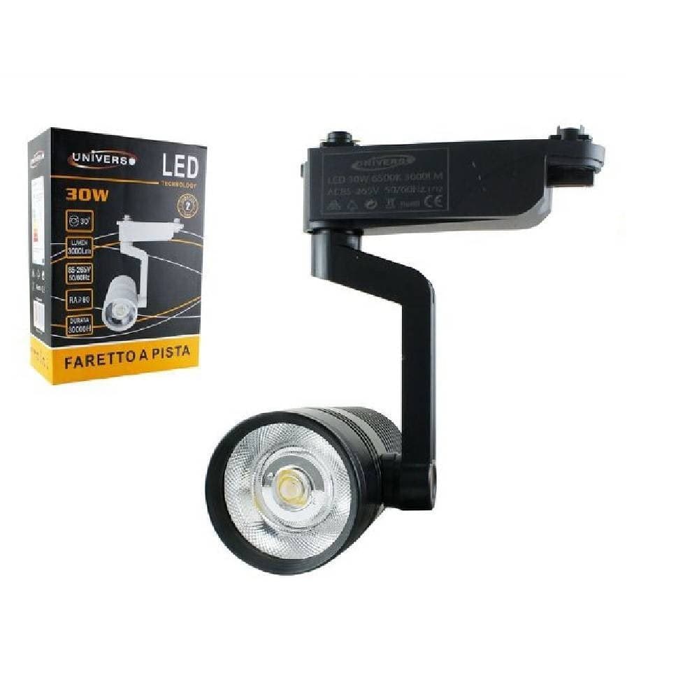 FARETTO LED BINARIO NERO LAMPADA PISTA 30WATT LUCE NATURALE CALDA FREDDA F-30W8H - 2