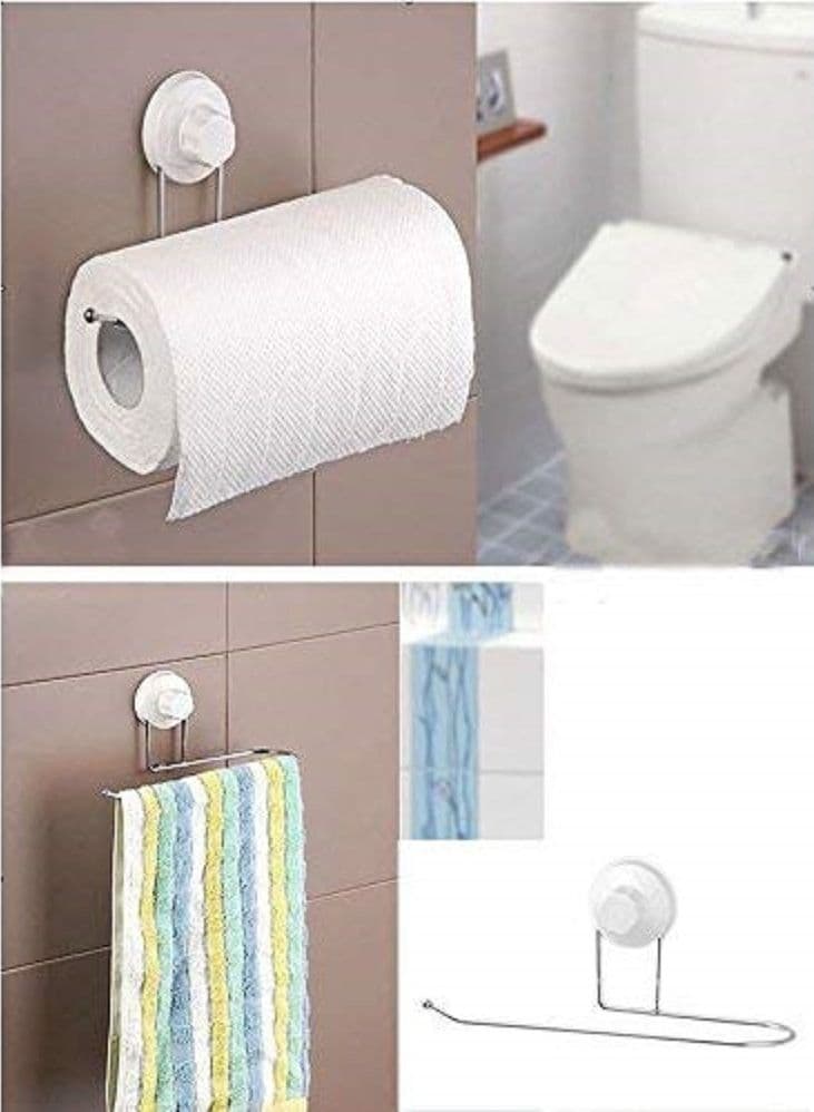 SUPPORTO PORTA ROTOLO SCOTTEX CON VENTOSA PLASTICA ACCIAIO A MURO PARETE BAGNO