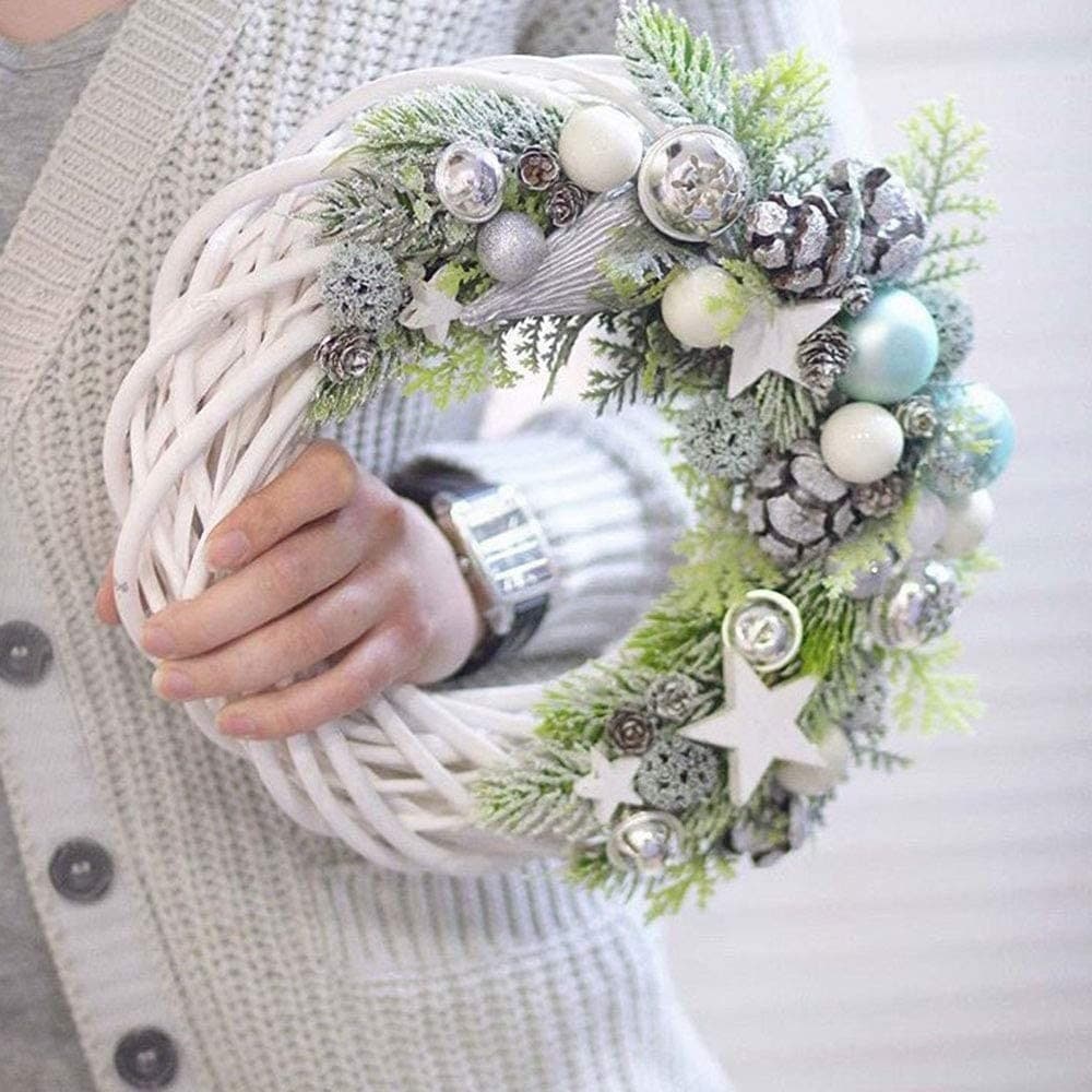 GHIRLANDA DIETROPORTA IN LEGNO BIANCO INTRECCIATO 30 CM DECORAZIONI PORTA NATALE - 3