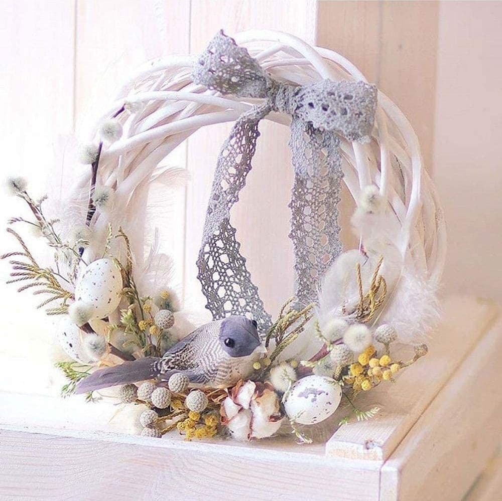 GHIRLANDA DIETROPORTA IN LEGNO BIANCO INTRECCIATO 30 CM DECORAZIONI PORTA NATALE - 4