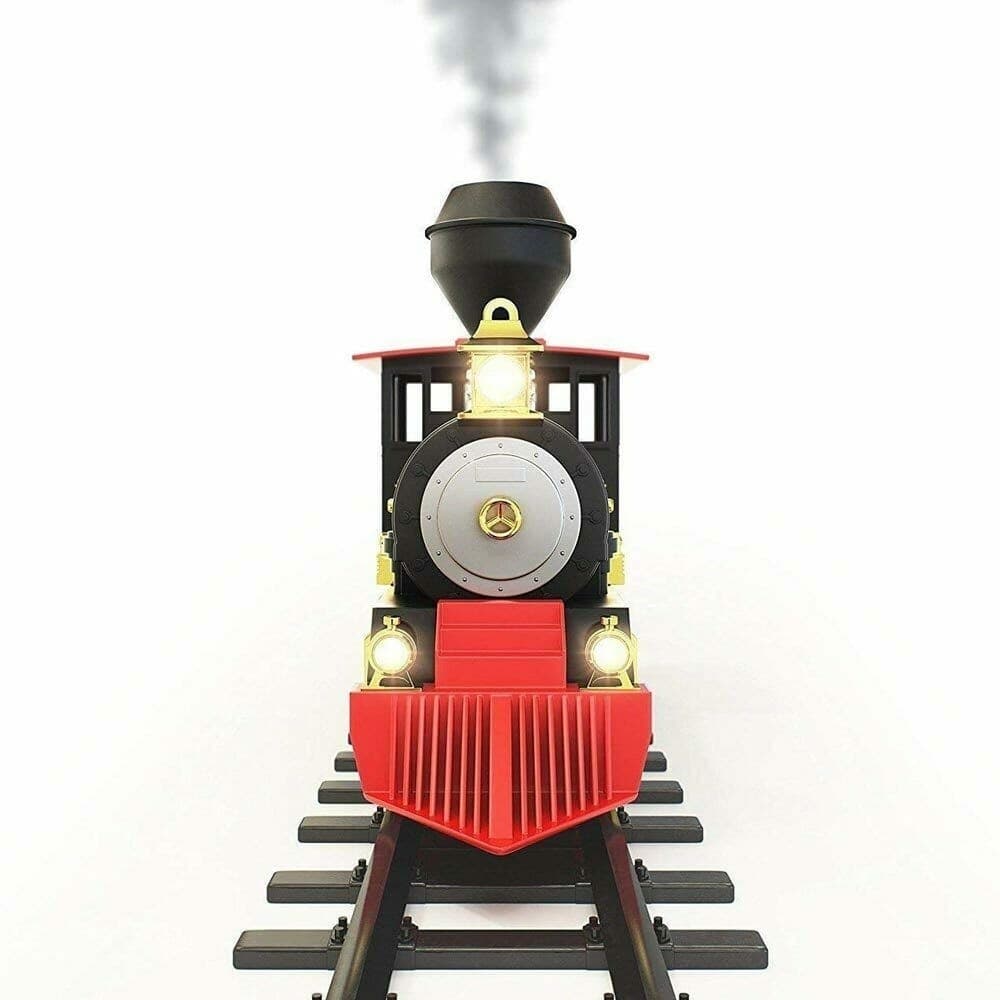 PISTA TRENINO GIOCATTOLO BAMBINI TRENO LOCOMOTIVA CON FUMO LUCE SUONI E 3 VAGONI - 4