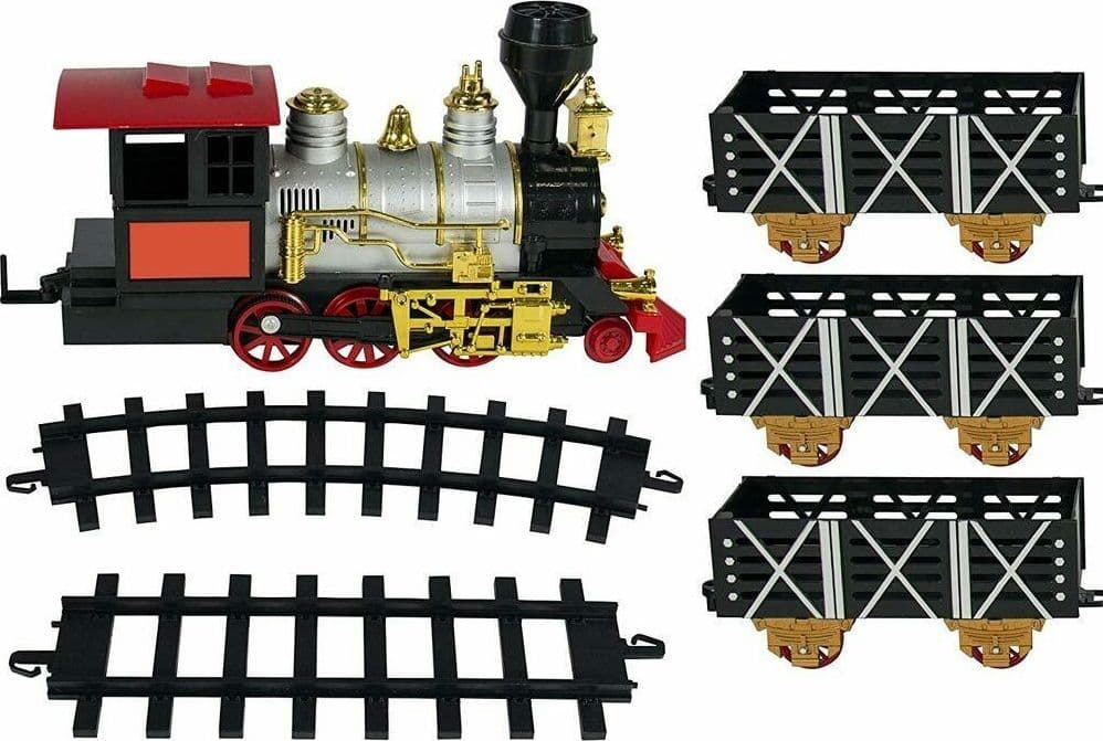 PISTA TRENINO GIOCATTOLO BAMBINI TRENO LOCOMOTIVA CON FUMO LUCE SUONI E 3 VAGONI - 5