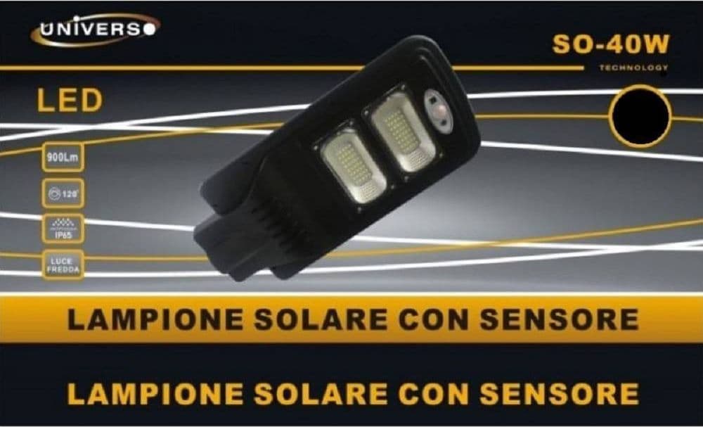LAMPIONE SOLARE FARO LED 40W LUCE FREDDA 6500K PANNELLO INTEGRATO IP65 SO-40W-SS - 2