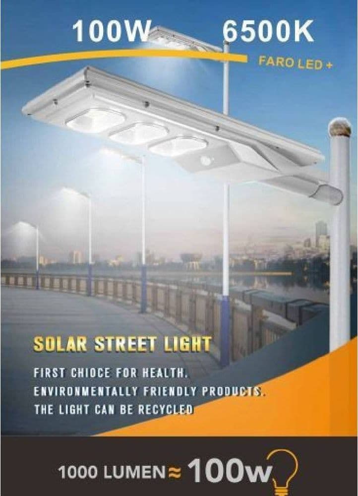 FARO STRADALE LED SOLARE 100 W LUCE 6500K LAMPIONE SENSORE MOVIMENTO SL-100W-SS - 10