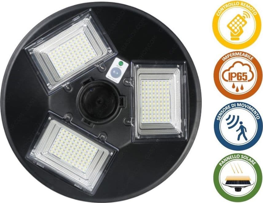 LAMPIONE LED 100W CON PANNELLO ENERGIA SOLARE IP65 SENSORE MOVIMENTO SO-GD-100W - 4