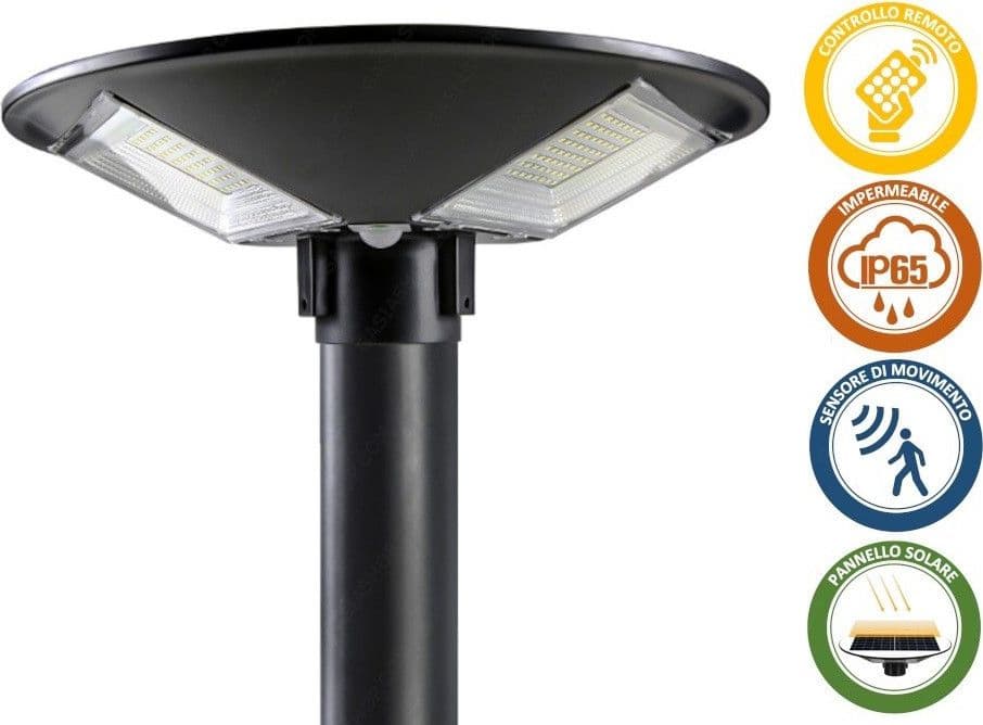 LAMPIONE LED 100W CON PANNELLO ENERGIA SOLARE IP65 SENSORE MOVIMENTO SO-GD-100W - 10