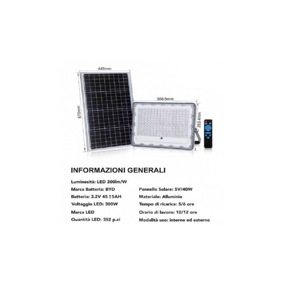 FARO LED 300 WATT CREPUSCOLARE PANNELLO ENERGIA SOLARE TELECOMANDO IP65 SL-300W - 2