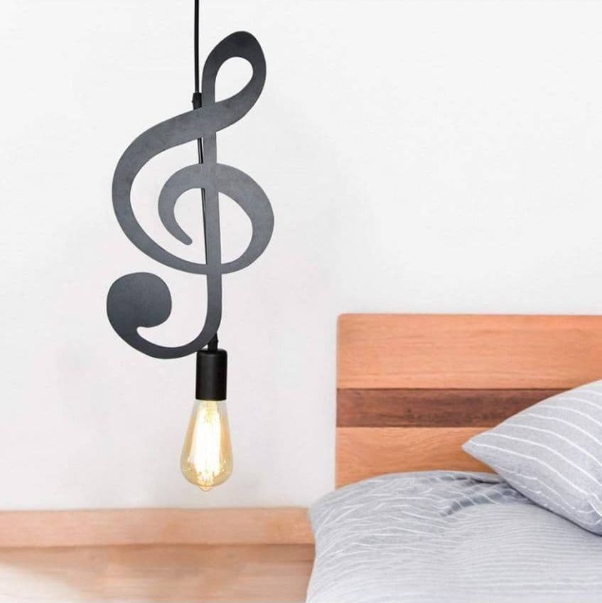 LAMPADARIO PENDENTE A SOSPENSIONE NOTA MUSICALE CHIAVE VIOLINO NERO E27 B01-N01 - 3