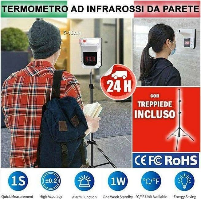 TERMOSCANNER IR INFRAROSSI TERMOMETRO DIGITALE AUTONOMO DA PARETE MURO FEBBRE - 2