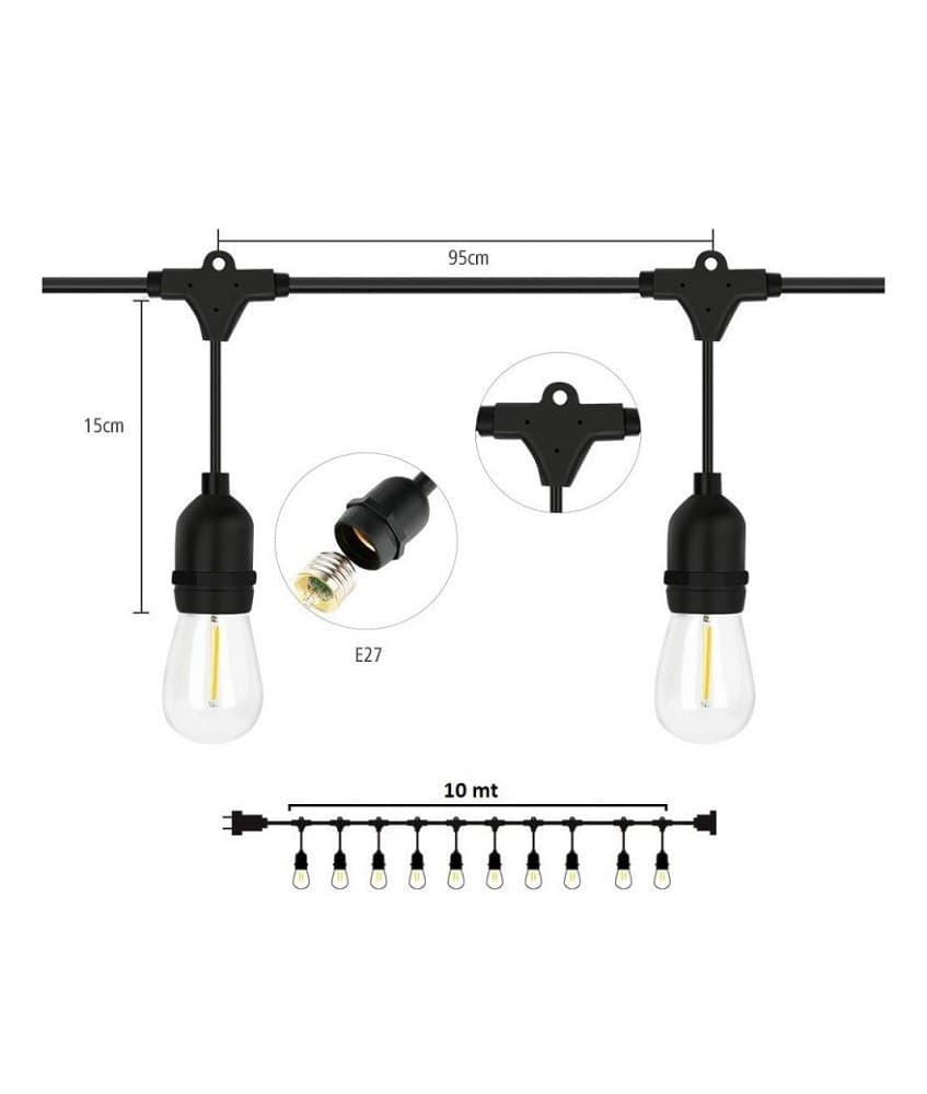 CATENA LUMINOSA ESTERNO IP44 CORDONIERA PORTALAMPADA A CASCATA 10XE27 11MT ST-AP - 6